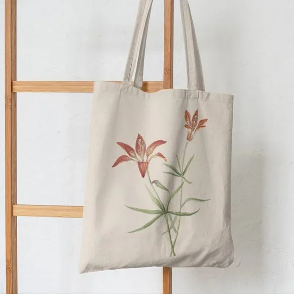 Wood Lily Vintage Watercolor Floral Print Graphic Canvas Tote Bag - Picture 5 of 5